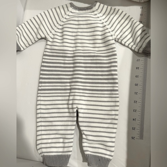 0-3m - First Impressions - Gray and white striped button down “Baby” boy onesie - Picture 4 of 4